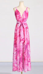 Etana Vibrant Pink Feather Print Halter Maxi Dress