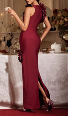 Filipe Elegant Burgundy Ruffle Bandage Maxi Dress