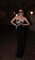 Akiko Strapless Crystal Embellished Black Maxi Gown