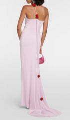 Asta One-Shoulder Floral-Appliqu Maxi Gown