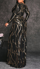 Dazzling Beatha Black & Gold Sequin Plus Size Maxi Dress