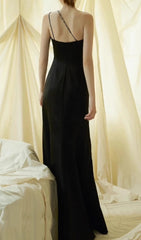 Erika Black & White Asymmetrical Embellished Maxi Dress