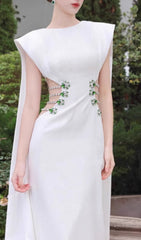 Chenoa White Sparkling Cutout Maxi Dress with Elegant Cape Sleeves