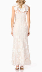 Enora White 3D Floral Appliqu Maxi Dress