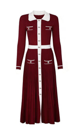 Judy Chic Button-Front Contrast Trim Knit Midi Dress