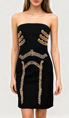 Julissa Black Strapless Tassel Mini Dress