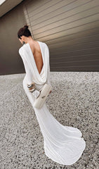 Joachim White Backless Long Sleeve Maxi Gown