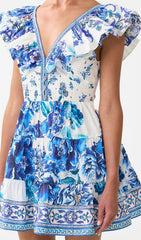 Haru Blue Floral Ruffle Mini Dress