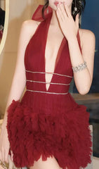 Jazlynn Dazzling Red Halter Mini Dress