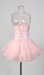 Jasmijn Pink Sparkle Strapless Corset Tulle Mini Dress