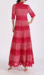 Ensley Exquisite Red Lace Embroidered Maxi Dress