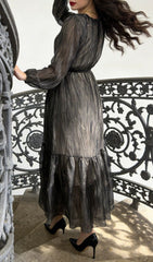 Jennis Black Swirl Print Long Sleeve Tiered Midi Dress