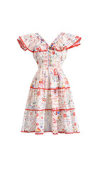 Gelsey Bohemian Script & Floral Print V-Neck Tiered Mini Dress