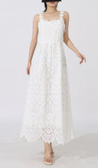 Elegant White Floral Lace Maxi Dress for Women