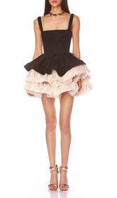 Dámaso Black Petal Hem Ruffled Mini Dress