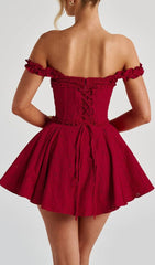 Fiery Red Eyelet Off-Shoulder Corset Mini Dress