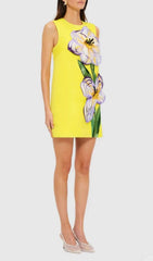 Evalyse Chic Lemon Yellow 3D Floral Mini Dress