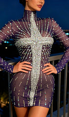 Joep Dazzling Diamante Mesh Mini Dress