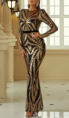 Bionda Gold Sequin Long Sleeve Maxi Dress