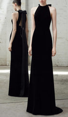 Frida Elegant Velvet Halter Neck Maxi Gown