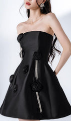 Glamorous Black Floral Fringe Strapless Mini Dress