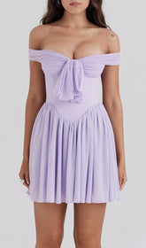 Calliope Chic Lilac Off-Shoulder Tie-Front Mini Dress