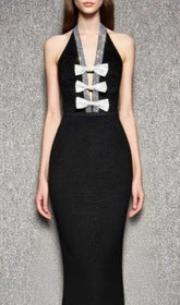 Hoffman Black Halter Bandage Maxi Dress with Sparkle Bow Detail