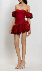 Dalinda Glamorous Red Velvet Off-Shoulder Corset Mini Dress