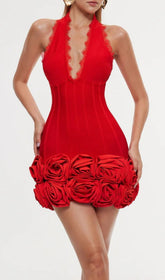 Emanar Red Rose Halterneck Mini Bandage Dress
