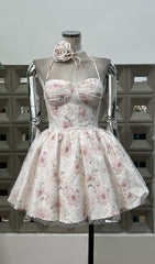 Ewelina Shimmering Floral Halter Mini Dress