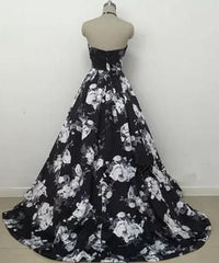 Black Floral Halter Ball Gown Party Dress