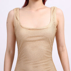 Evelin Shimmering Gold Square Neck Maxi Dress