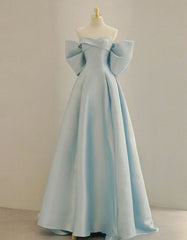Light Blue Satin A-line Simple Long Prom Dress