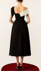 Damia Black Asymmetric Skew Collar Midi Dress