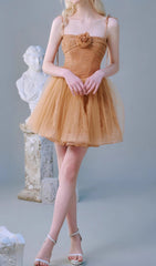 Caliste Romantic Caramel Blossom Mini Dress