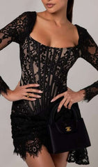 Callan Black Lace Long Sleeve Corset Mini Dress