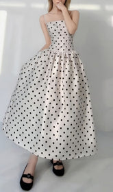 Floriane Retro Chic Polka Dot A-Line Midi Dress