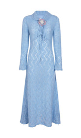 Jorge Sky Blue Floral Knit Midi Dress