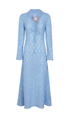 Jorge Sky Blue Floral Knit Midi Dress