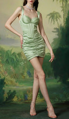 Cusi Luxe Satin Corset Ruched Mini Dress
