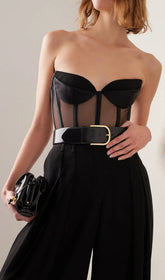 Chic Black Strapless Mesh Corset Bodysuit