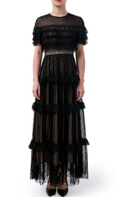 Dyan Black Tiered Ruffle Mesh Maxi Dress