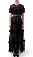 Dyan Black Tiered Ruffle Mesh Maxi Dress