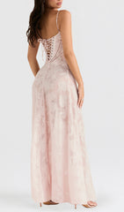 Billie Romantic Pink Floral Lace-Up Back Maxi Dress