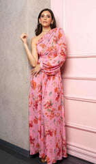 Chic Poppy Print One-Shoulder Cut-Out Maxi Gown with Slit