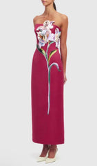 Jeneve Strapless 3D Floral Midi Dress