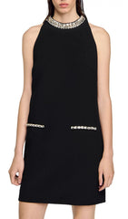 Zenith Dazzling Rhinestone Halter Neck Shift Dress