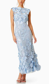 Cessair Enchanting Sky Blue 3D Floral Appliqu Sleeveless Midi Dress