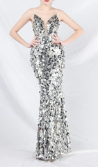 Chole Dazzling Silver Sequin Maxi Dress