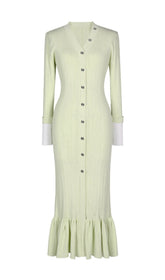 Elin Sage Green Ribbed Knit Maxi Dress